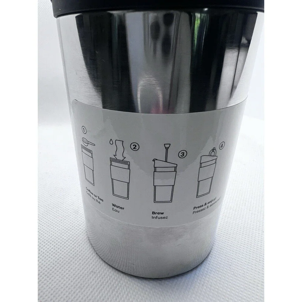 Bodum Travel Press Stainless Steel Coffee Tea French Press & Mug 15oz Black New